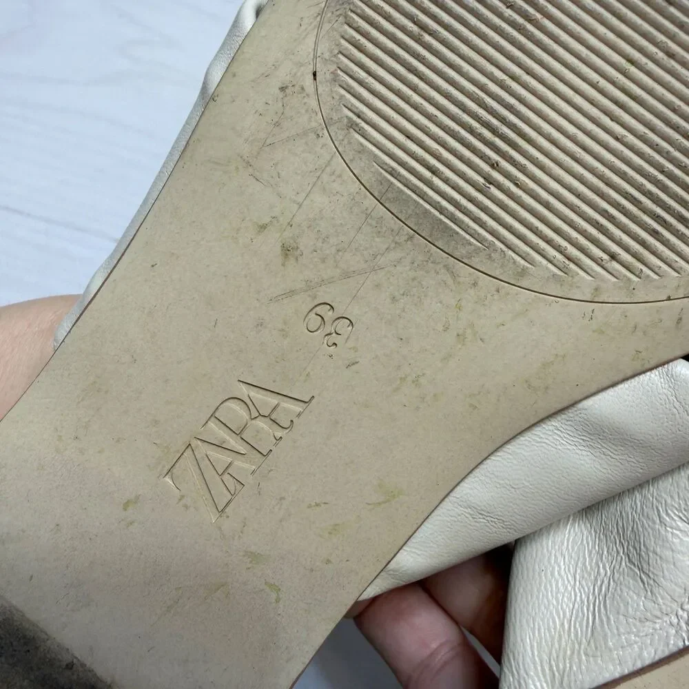Zara Womens Size 39‎ 8 Cream Color leather Day Cross Flat Sandals - Picture 8 of 10